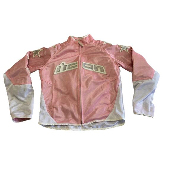 icon womens motorcycle jacket 54 hooligan size M pink silver stars ribbons bow